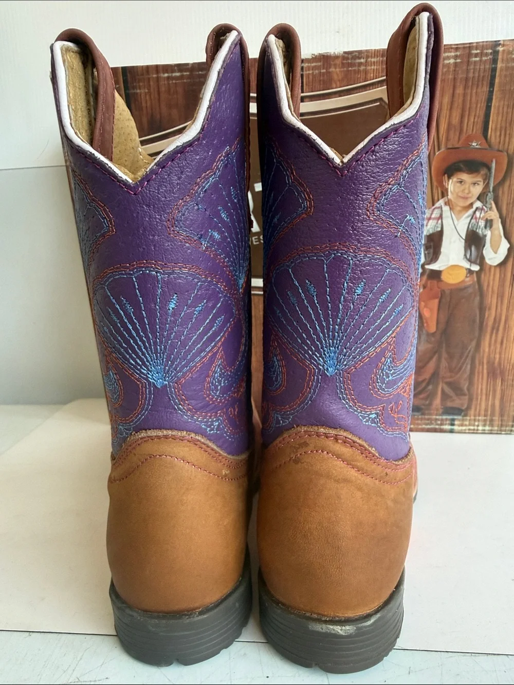 NEW EL NORTEÑO FAMILY COWBOY BOOTS NORTEÑITO SIZE 12.5 GIRLS BOYS BROWN PURPLE